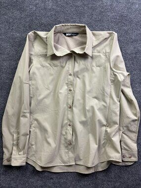 REI Shirt Womens Large Beige Long Sleeve Button Front Hiking Top Quick Dry